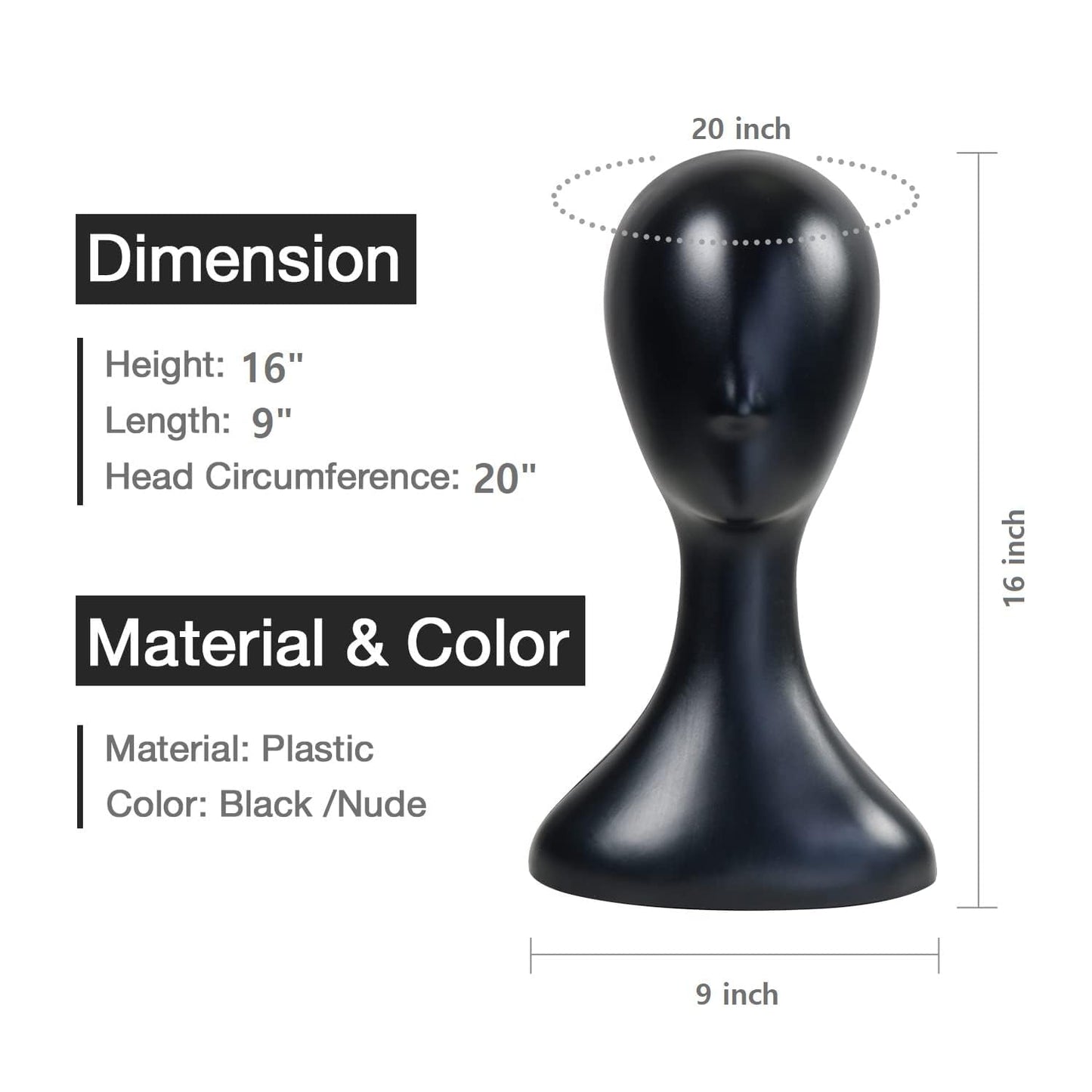 16 Inch Studio Limited Professional Plastic Mannequin Head Durable Women Model Wig Head Stand Torso Styling Making Display Holde