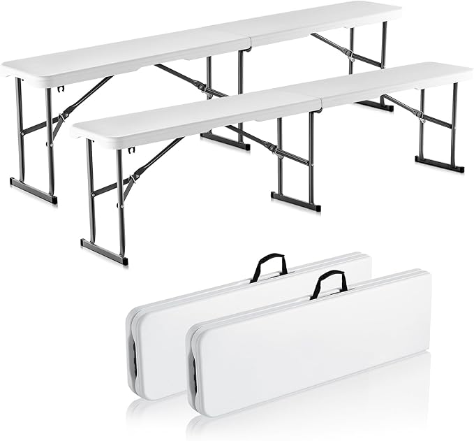 VEVOR Plastic Folding Bench, 6ft Portable Folding Bench, Smooth High Density Polyethylene Waterproof Outdoor Bench, Picnic...