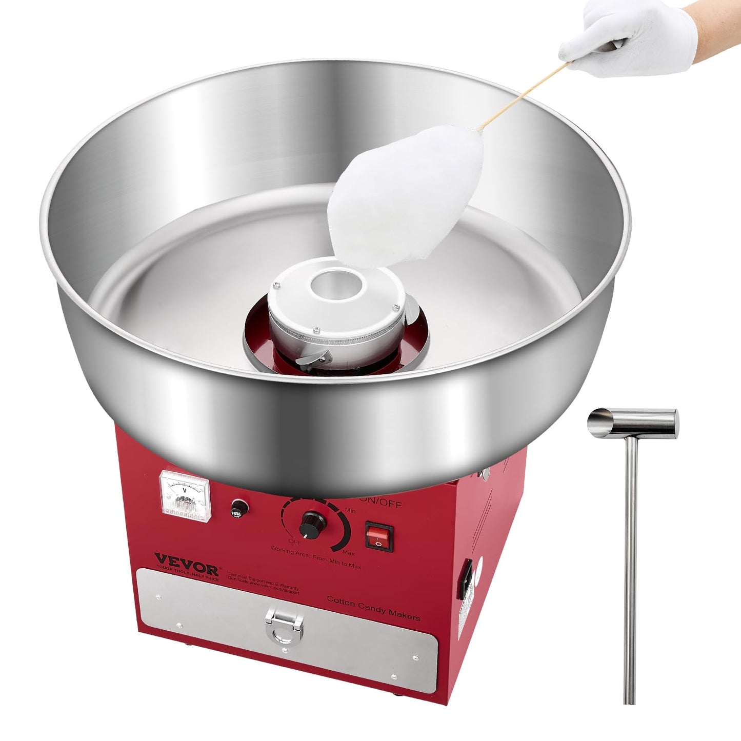VEVOR Electric Cotton Candy Machine, 1000W Commercial Candy Floss Maker with 20.5 in Stainless Steel Bowl, Sugar Scoop, and Drawer, Easy Home Use, Perfect for Kids Birthday, Family Party, Red