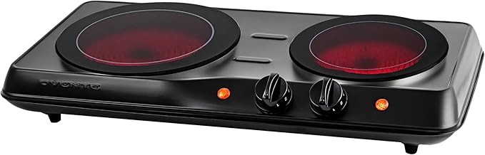 OVENTE Countertop Infrared Double Burner, 1700W Electric Hot Plate and Portable Stove with 7.75" and 6.75" Ceramic Glass C...