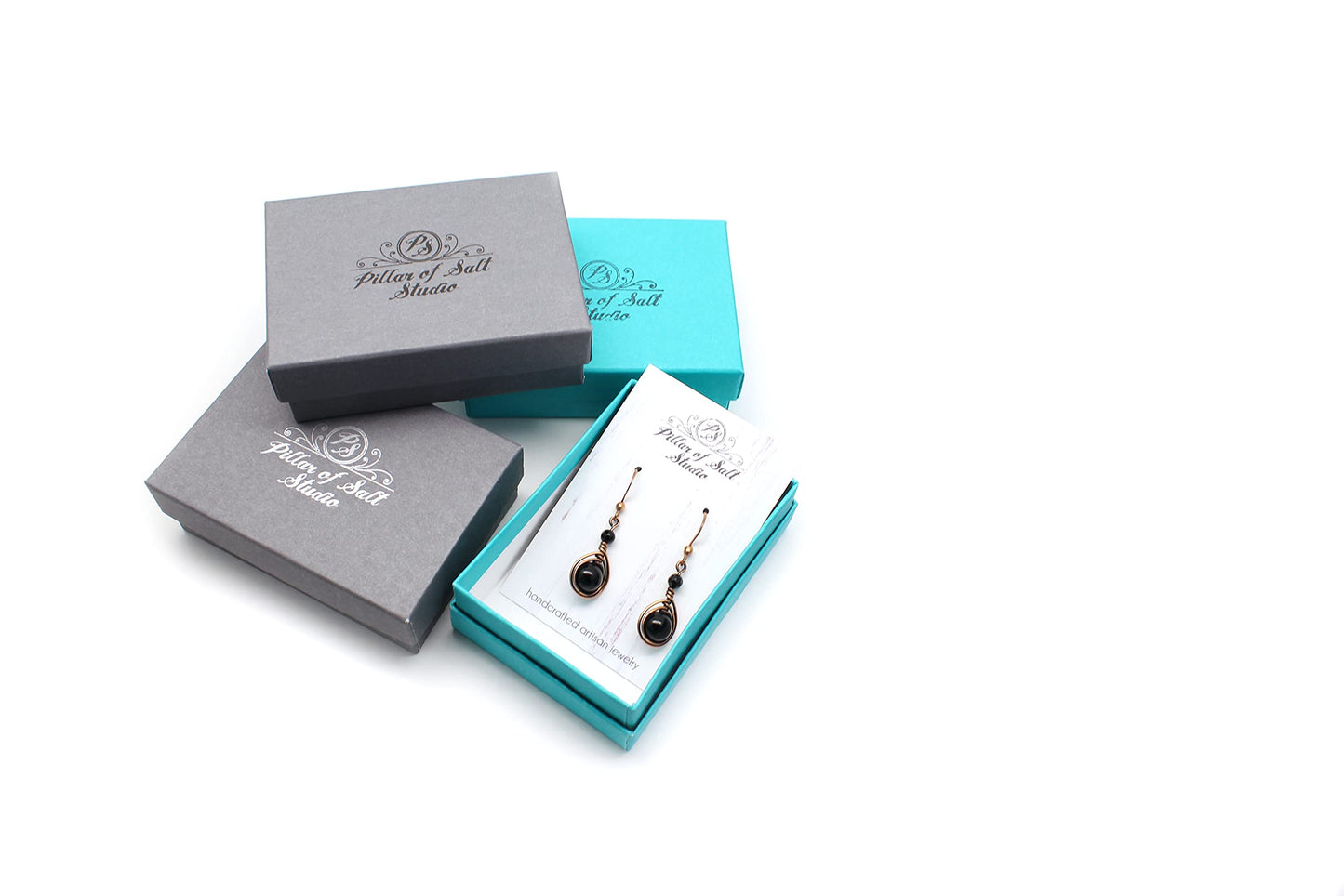 Pillar of Salt Studio Handcrafted Solid Copper Earrings with Black Onyx Gemstone (Antiqued Copper, 1" drop)