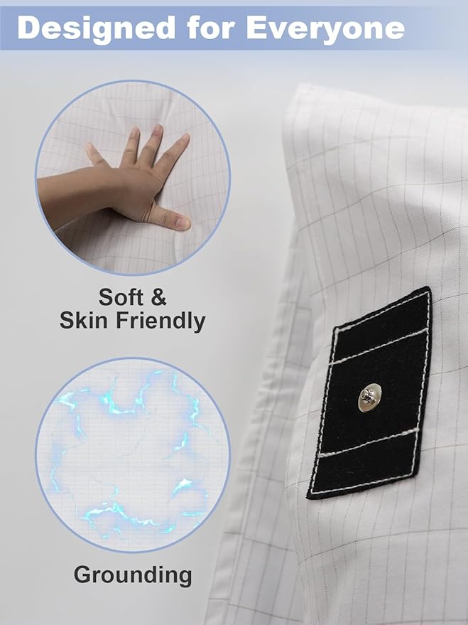 YOUBLAO Grounding Pillowcase, 90% Organic Cotton and 10% Silver Fiber Grounding Pillow Case with 15ft Grounding Cord, White Sleep Pillow 20x36 inch for Improve Sleep Improving Energy