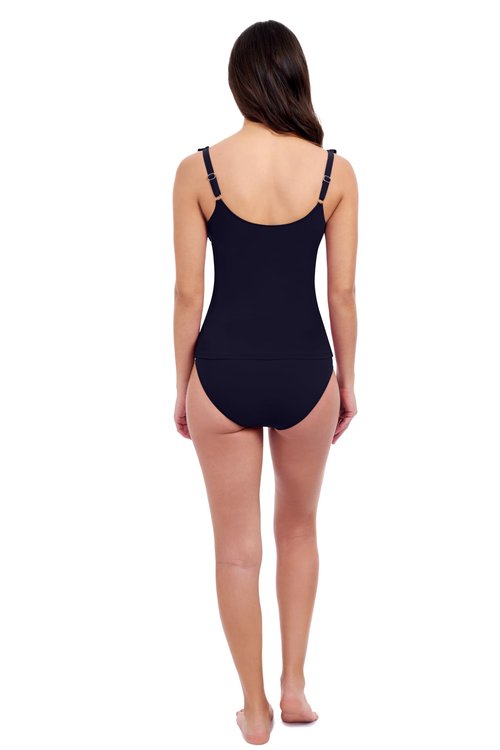 Profile by Gottex Women’s Tutti Frutti D-Cup V-Neck with Frill Tankini Swim Top with Soft Cups and Adjustable Straps Black
