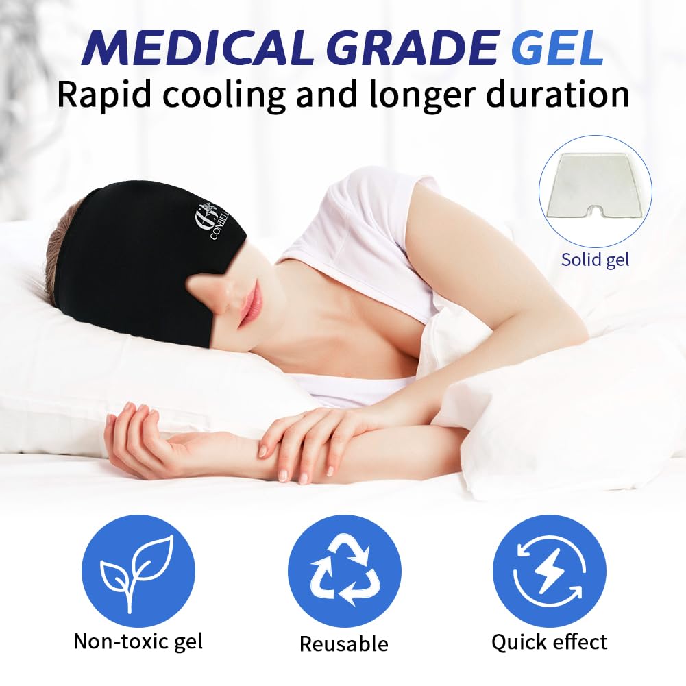 Migraine Relief Cap, Soothing Headache Ice Face Mask Products, Hot and Cold Therapy, Migraine Headache Relief Cap for Migraine, Sinus, Puffy Eyes, Tension, Stress and Hangover (Black+Pink)