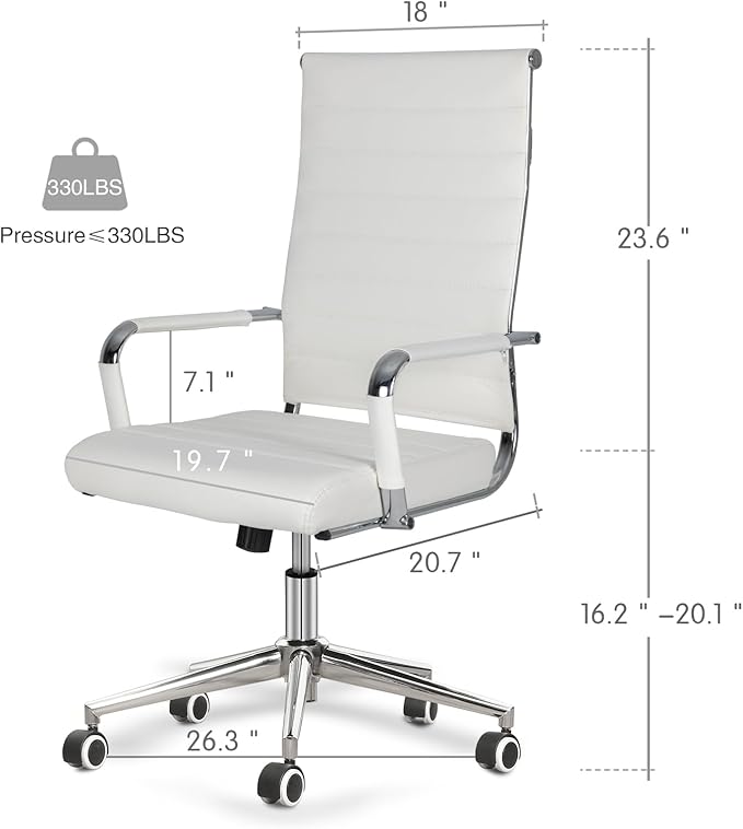 BOWTHY Home Office Chair Ribbed, Modern Leather Conference Room Chairs, Ergonomic Office Desk Chair, High Back Executive Computer Chair, Adjustable Swivel Chair with Arms (White)