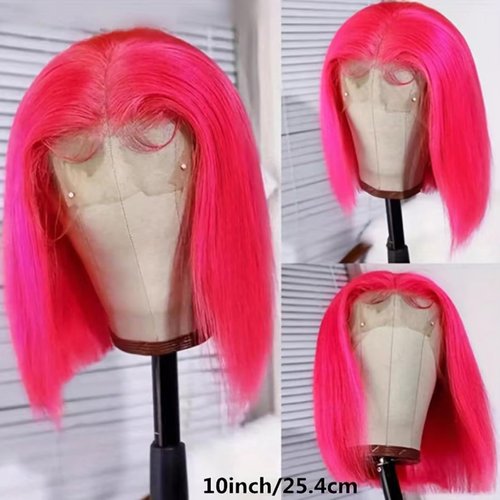 SEXAY Pink Bob Wigs 13x4 HD Lace 100% Human Hair Front Wig Brazilian Unprocessed Virgin Human Hair Wigs Pre Plucked Natural Hairline Transparent Lace Pink Front Bob for Women (14")