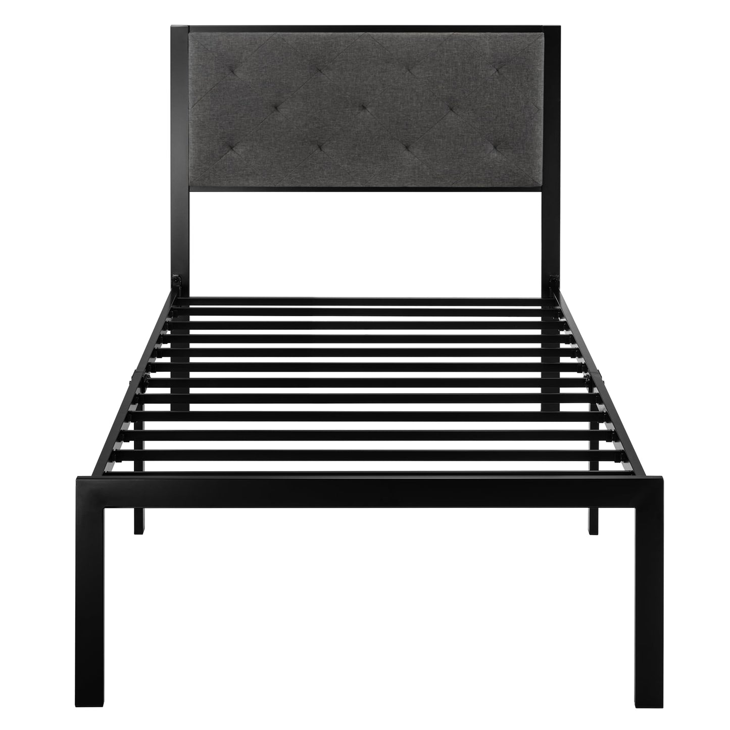 Allewie Twin Bed Frame with Upholstered Headboard, Chic Diamond Stitched Tufted Design, No Box Spring Needed, Dark Grey