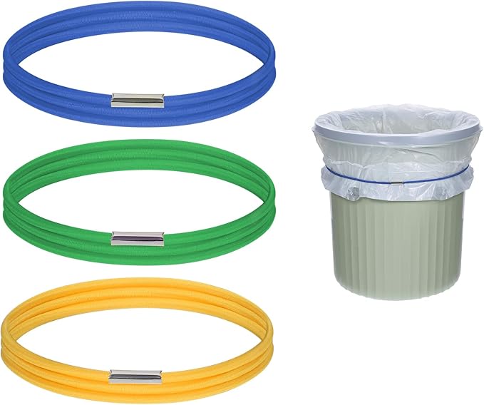 Garbage Can Bands, Heavy Duty Large Rubber Bands High Elasticity Garbage Bag Holder Trash Bag Holder Band to Hold Trash Bags in Place for 32-55 Gallon Bins, Set of 3 in Yellow, Blue, Green