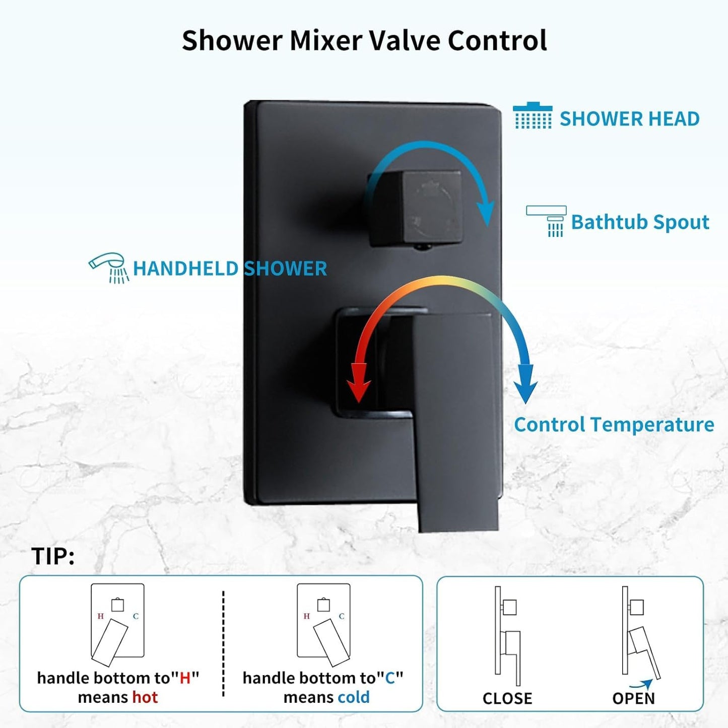 RTTWYYUU Matte Black Shower Faucet 12 Inch Set with Tub Spout, Shower Head and Handle with 2 Hooks Rain System Square Wall Mount for Bathroom