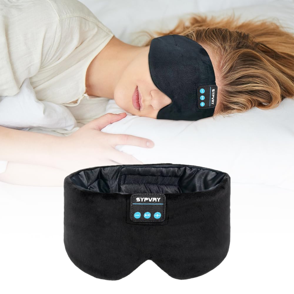 Sleep Mask Bluetooth 5.4 Headphones Soft Wireless Headband Eye Mask Blackout with Microphone (Black M)