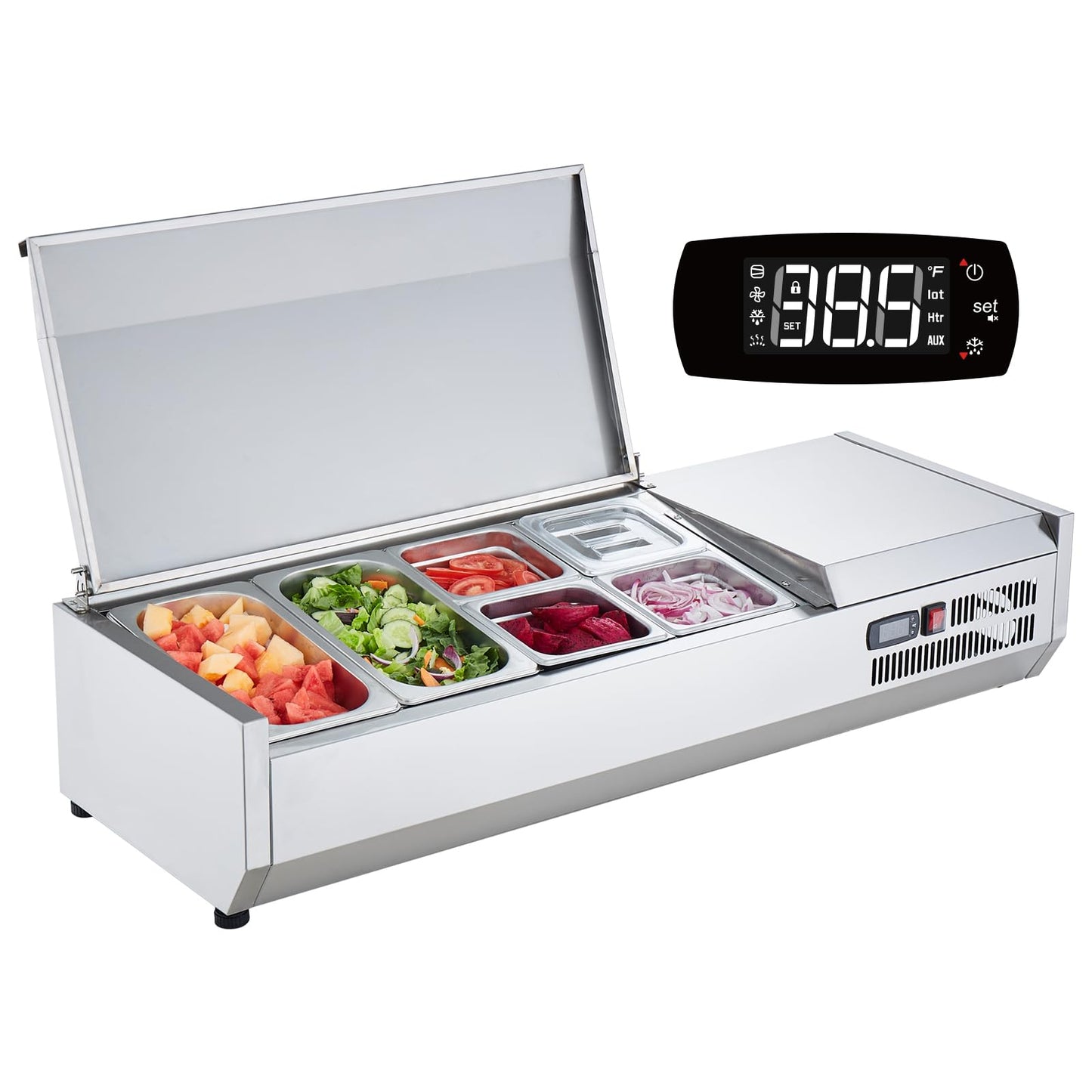 Vevor Refrigerated Condiment Prep Station, 135 W Countertop Refrigerated Condiment Station, With 2 1/3 Pans & 4 1/6 Pans, 304 St