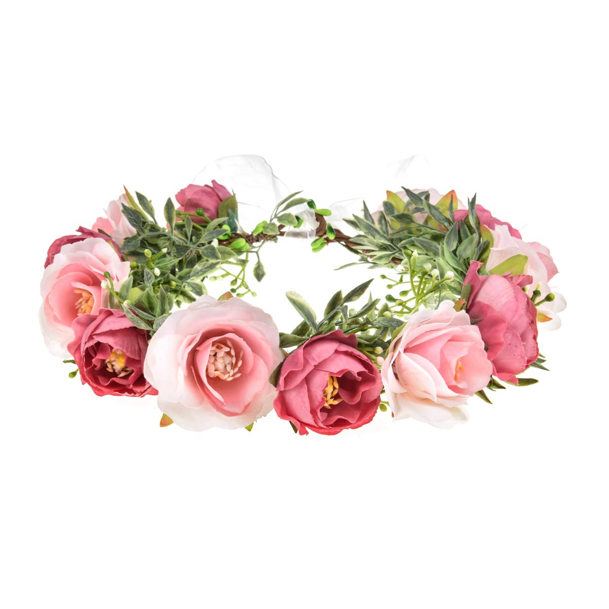 DreamLily Girls Camellias Flower Crown Birthday Photo Pops Hair Wreath Wedding Festival Floral Headpiece XM11 (B-Fuchsia Pink)