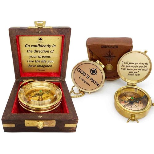 Dream Chaser (Wooden Box) & God's Path Compass (Leather Case) - Birthday, Christmas, Inspirational Gifts, Baptism, Communion Gift for Teen Boys, Graduation Gifts