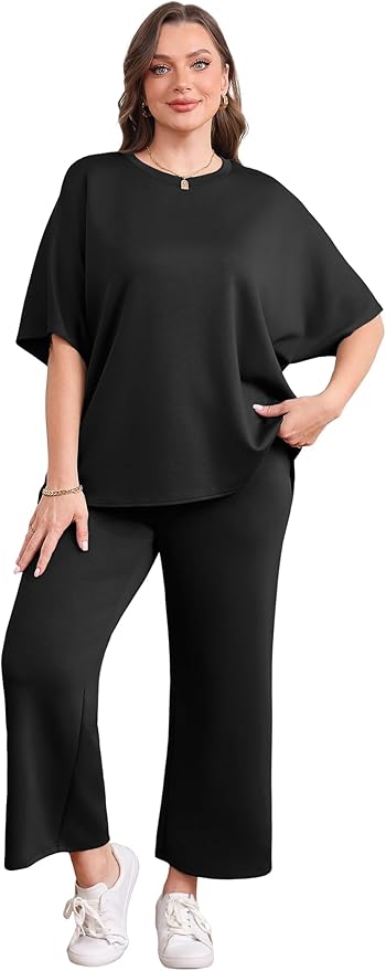 Sampeel Two Piece Sets for Women Summer Outfits Oversized Wide Leg Crop Pants Lounge Sets Airport Beach Vacation Clothes