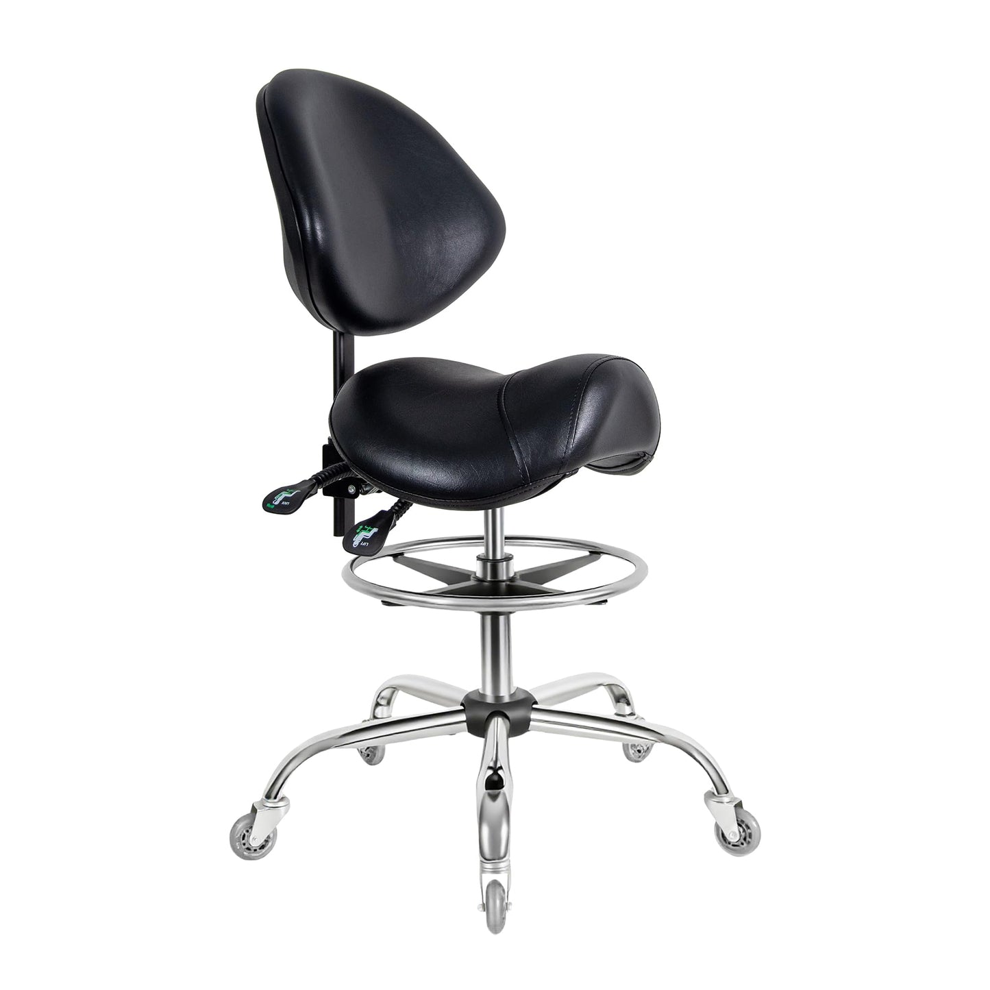 Nolasalon Saddle Stool with Wheels,Ergonomic Swivel Rolling Height Adjustable for Salon Beauty Clinic Dentist Tattoo Home Office（Black）