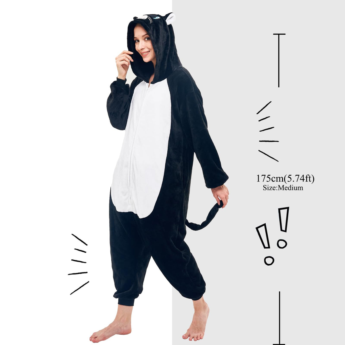 NEWCOSPLAY Unisex Adult Black Cat Onesie Pajamas Animal One Piece Costume Cosplay Sleepwear (Black Cat, Small)