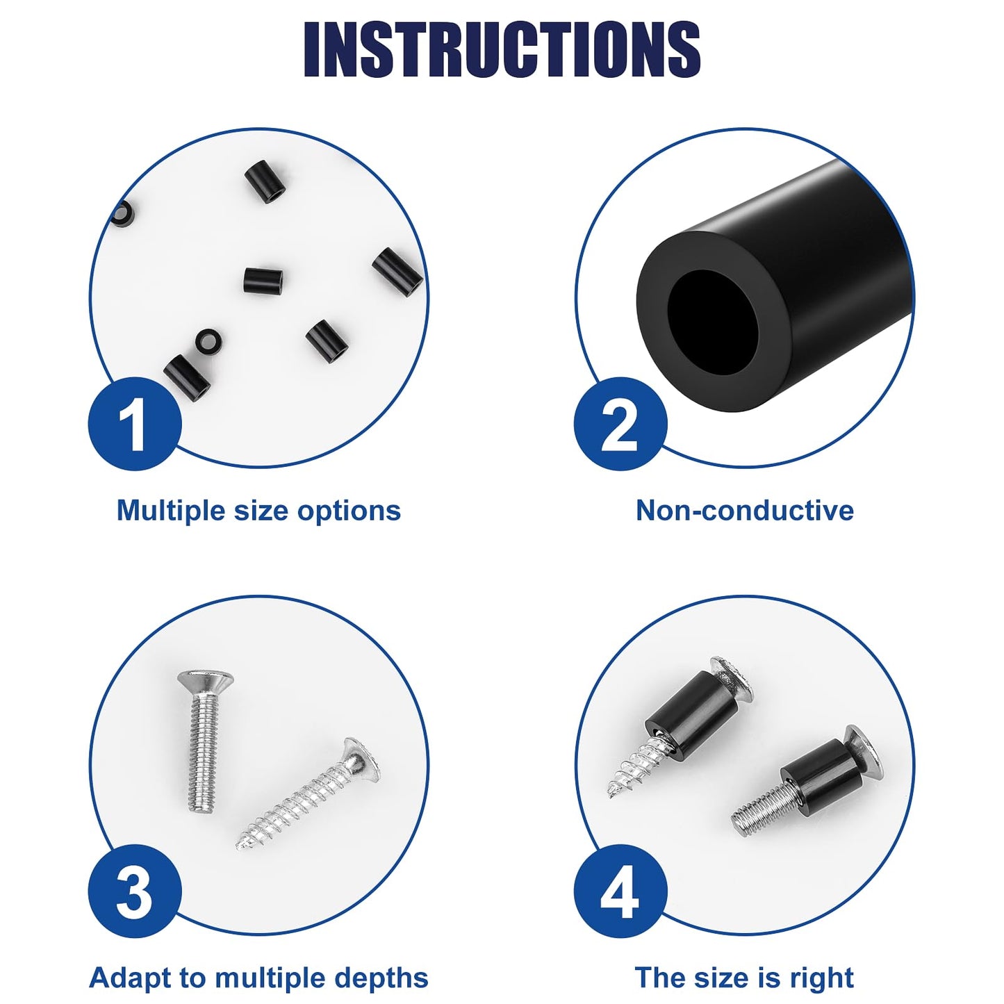 345 Pcs Black Nylon Electrical Outlet Spacers Kit - Non-Threaded Round Plastic Spacers for Switch & Receptacle Screws, Secure Fit Spacer Assortment for Outlet Installation