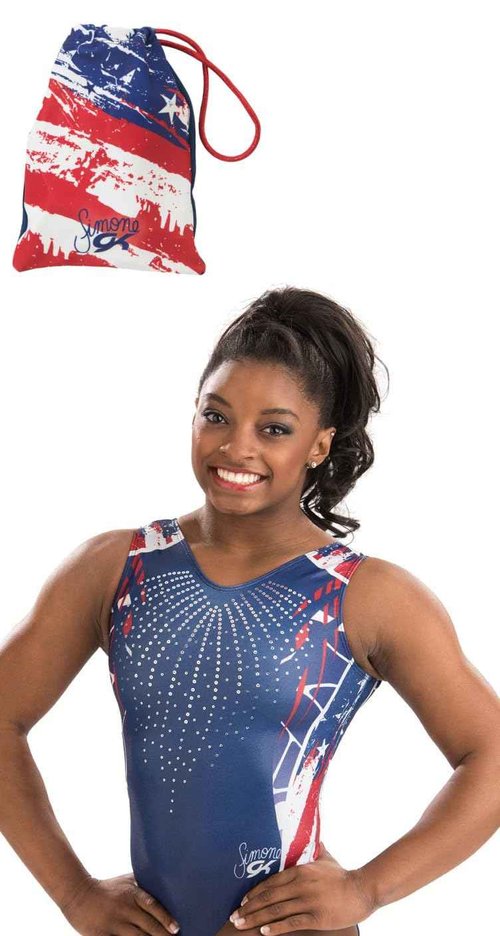 GK Gymnastics Simone Biles Leotard and Grip Bag Set - Red, White and Blue Bundle Size Adult Medium