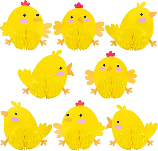 8 Pack Easter Chick Party Decorations Farm Birthday Party Honeycomb Centerpiece Hanging Decorations Baby Chick Accessories...