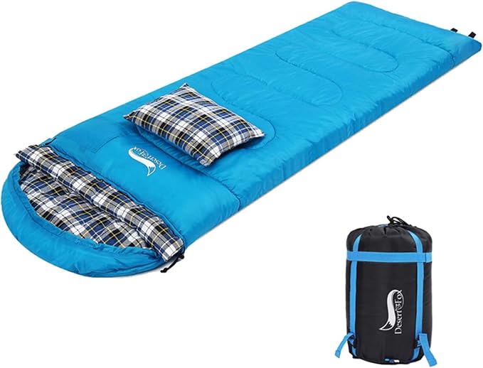 Desert & Fox Cotton Flannel Sleeping Bags with Pillow, 4 Season Warm & Cold Weather Envelope Compression Sack, Lightweight...