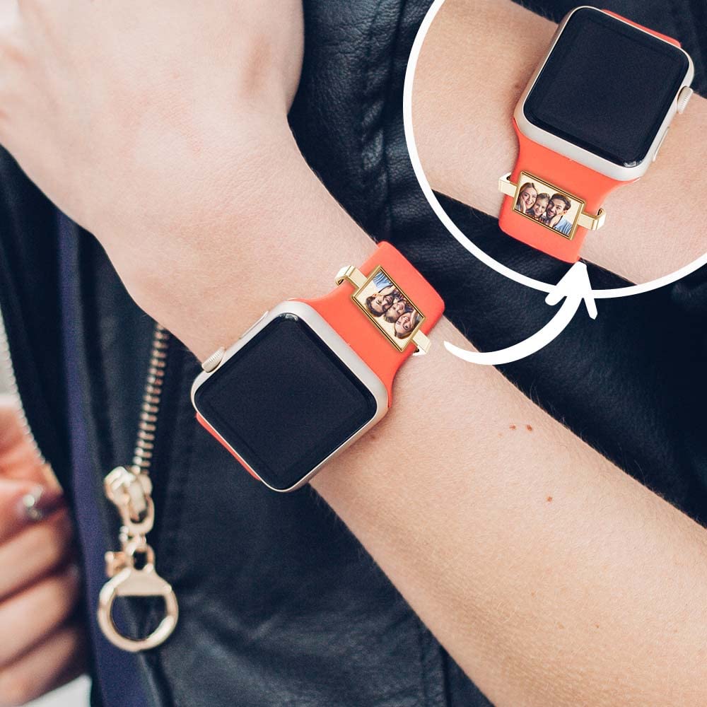 PicturesOnGold.com Smart Watch Photo Charm in Yellow Gold Plated Rectangle Shape