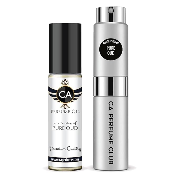 CA Perfume Duo Impression of Pure Oud For Women And Men Perfume Layering Set Long Lasting Travel Size EDP + Body Oil Roll-On Bottle 0.27 Fl Oz+0.33 Fl Oz