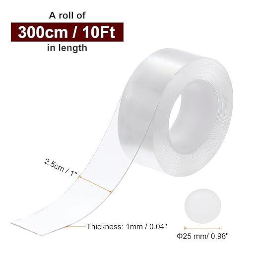 PATIKIL Double Sided Tape Heavy Duty, Transparent Nano Adhesive Mounting Tape for Picture Hanging Walls Decor, 1 Roll 3 Meterx25mmx1mm Strip & 100 Pcs 8mmx1mm Circle