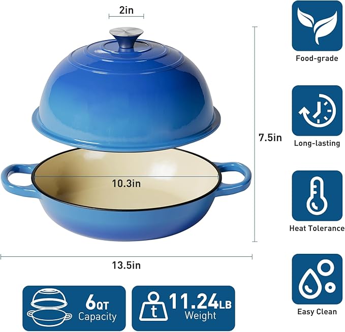 Cast Iron Bread Oven for Baking, 6QT Multi-Functional Dutch Oven Pot with Lid, Include Proofing Basket, Silicone Sling & Dough Whisk, Round Bread Pot for Sourdough Bread Baking, Cooking, Frying