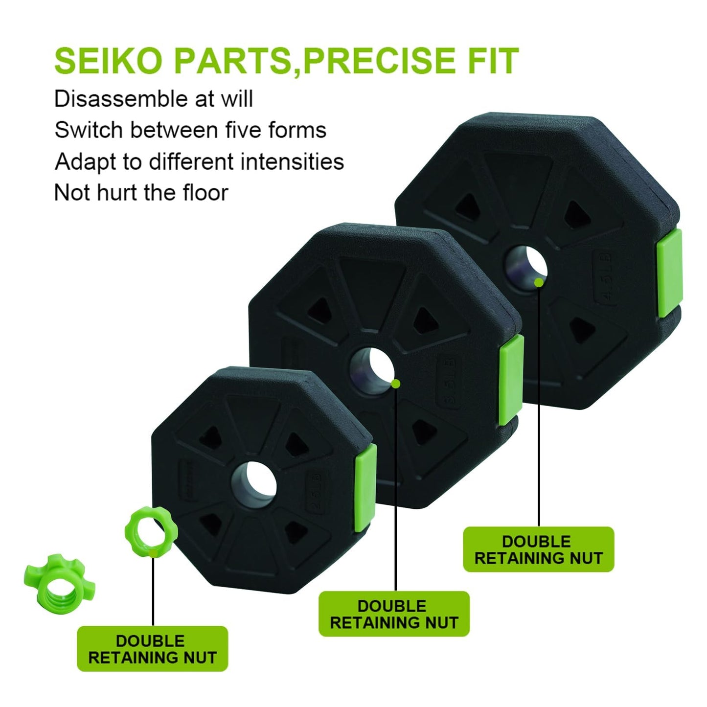 Adjustable Dumbbell Set, 4 in 1 Adjustable Kettlebell Set,44lbs/66lbs/88lbs Weight Set Used as Kettlebells, Barbell, Push up Stand for Home Gym,Green and Black,Octagon Head