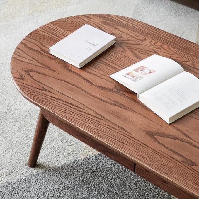 QKFF Solid Wood Coffee Table with Drawers - 100% North American FAS Grade Oak, Traditional Mortise and Tenon Craftsmanship, Low Table for Living Room & Home Office Eco-Friendly Finish
