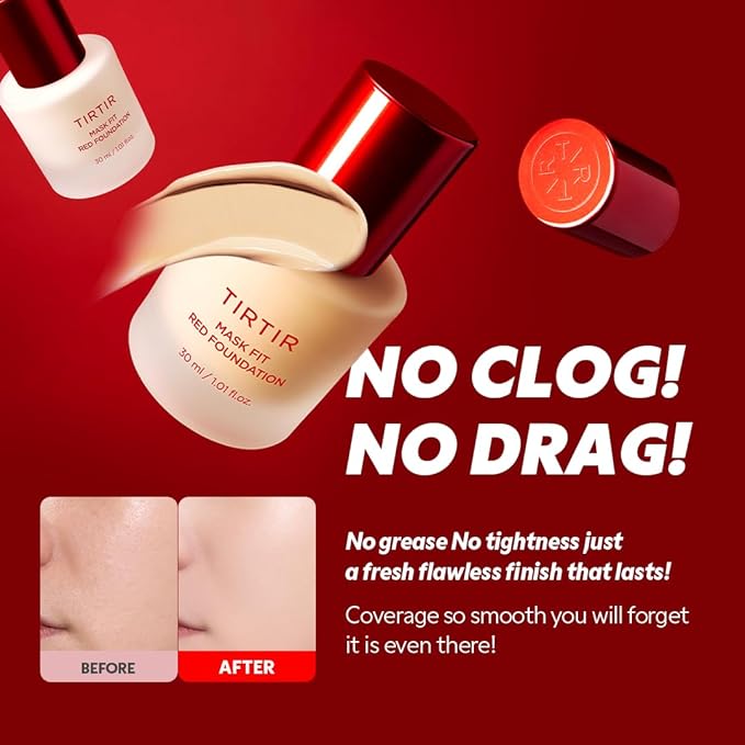 TIRTIR Mask Fit Red FoundationㅣLong Lasting Flawless Coverage, Energy Essence, Lightweight, Hydrating, Pore-Blurring, Breathable Satin Finish, Makeup, Radiant Skin, #11C Cool Rosy, 1.01 Fl Oz