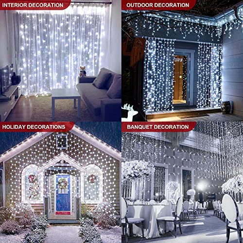 Oopswow 304L Curtain String Lights, 9.8ft x 9.8ft 8 Modes for Bedroom, Hanging Twinkle Fairy Plug-in Window Backdrop for C...