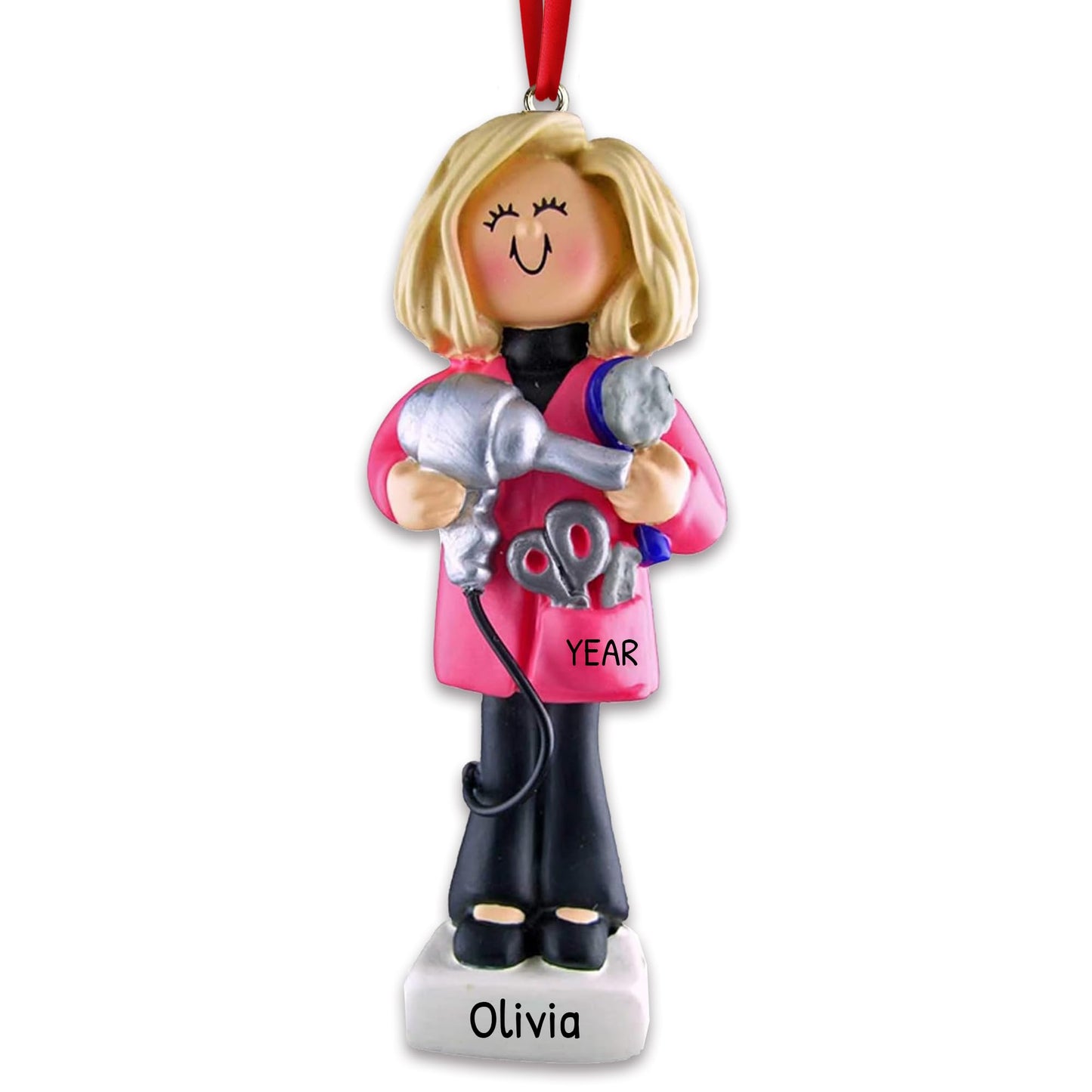 Personalized Hairdresser Ornament 2025 | Custom Name & Year | Blonde Stylist Holding Hairdryer & Scissors – Unique Xmas Tree Keepsake Gift for Hair Stylist, Beautician, Salon Lover, Hair Dresser Decor