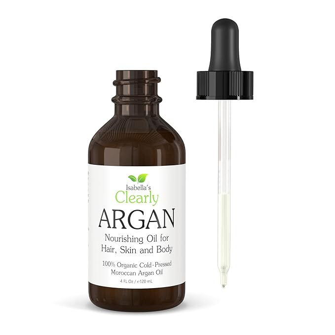 Isabella's Clearly Organic ARGAN Oil of Morocco | 100% Pure Cold Pressed Moroccan Oil for Hair, for Face, for Scalp, for Skin, for Nails and for Body | Virgin, Unrefined, In Glass Bottle (Bulk 4 oz)