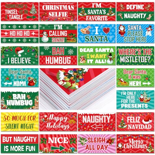 Beeveer 24 Designs Christmas Photo Booth Props Double Sided 11x5.51'' Christmas Party Decoration Red and Green Xmas Props ...