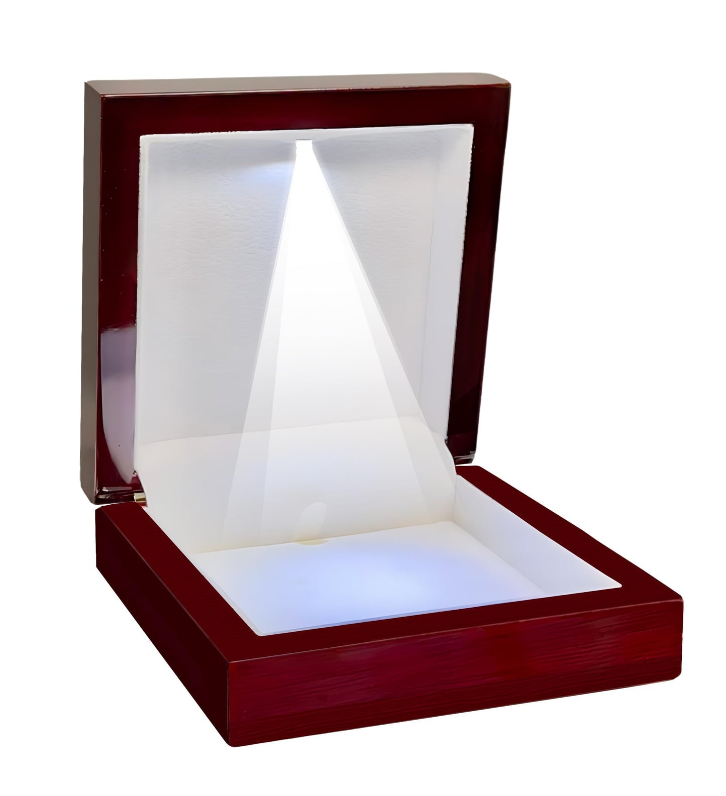 Necklace Box with LED Light – Small Jewelry Display Case for Bracelet, Earrings, or Chains – Luxury Lighted Wooden Presentation Box for Gifts, DIY Crafts (Mahogany Cream Interior, 4 X 4 Inch)