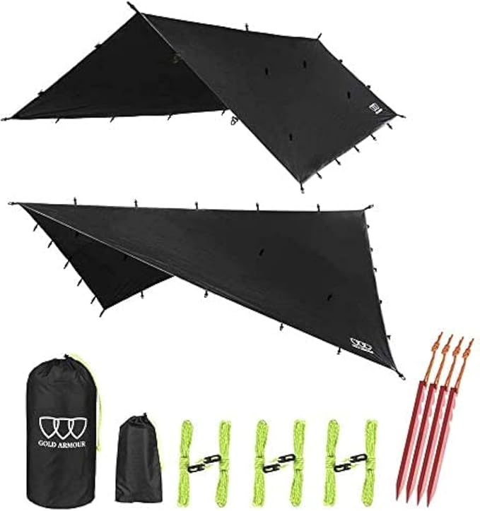 Gold Armour Rainfly Tarp Hammock, Premium 14.7ft/12ft/10ft/8ft Rain Fly Cover, Waterproof Ultralight Camping Shelter Canop...