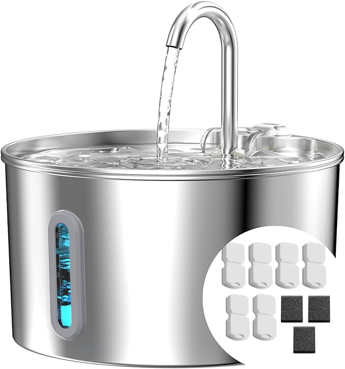 Cat Water Fountain Stainless Steel: 74oz/2.2L Cat Fountain for Drinking - Pet Water Fountain for Cats Inside - Automatic D...