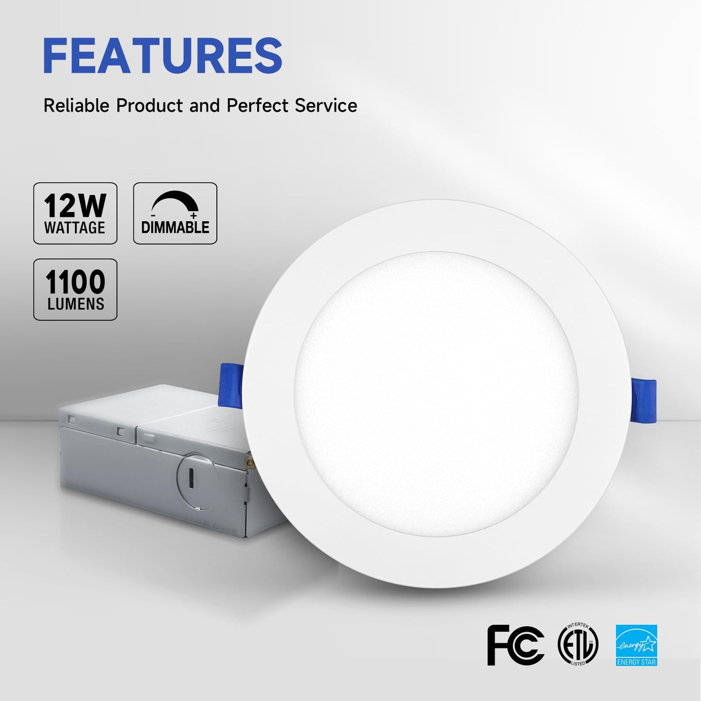 ECOELER 12 Pack 6 Inch Slim LED Recessed Lighting with Junction Box, 12W 1100Lm, 4000K Cool White, Dimmable LED Ceiling Downlights, High Brightness Wafer Lights, ETL & FCC