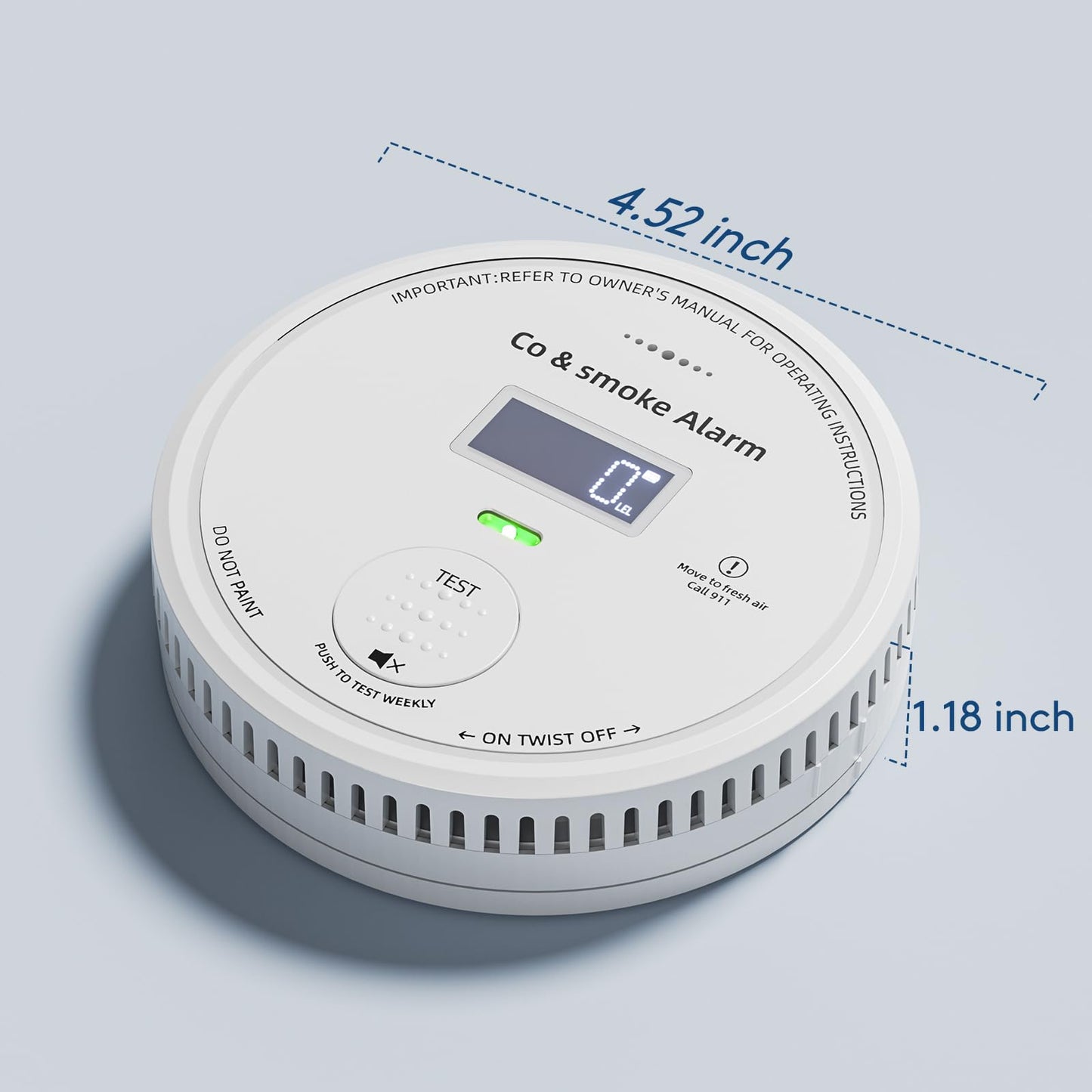 10-Year Battery Smoke and Carbon Monoxide Detector 2-in-1 with Digital Display, 85dB Visual & Audible Alarm, Easy Setup for Living Room,Camper,RV, Brings Peace of Mind