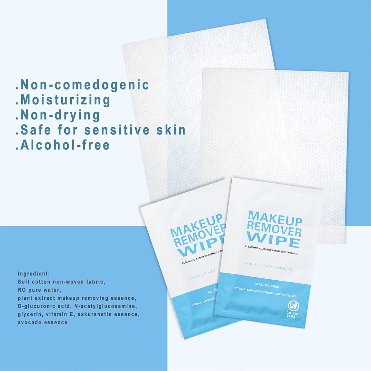 50 Pack Individual Makeup Remover Wipes, Individually Wrapped Face Cleansing Wipes, Travel Makeup Remover Cloth for Travel, Hote