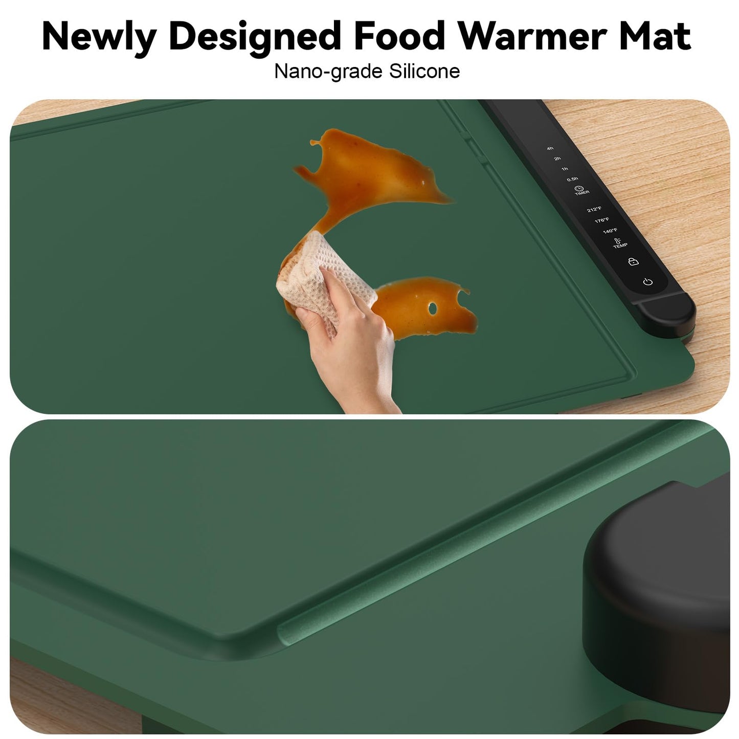 Warming Mat for Food Extra Large: 36"X16" Adjustable Silicone Food Warming Mat Heating Pad Food Warming Pad for Kitchen Counter Warming Trays for Buffets Party Hot Plates for Countertop Gifts Green