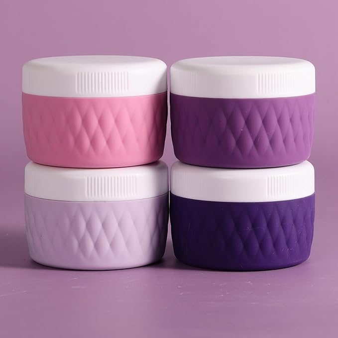 Travel Containers for Toiletries, Silicone Cream Jars BPA-Free, TSA Approved 2oz Travel Size Containers, Leak-proof Silicone Jars with Lid for Cosmetic Face Hand Body Cream (4 Pack)