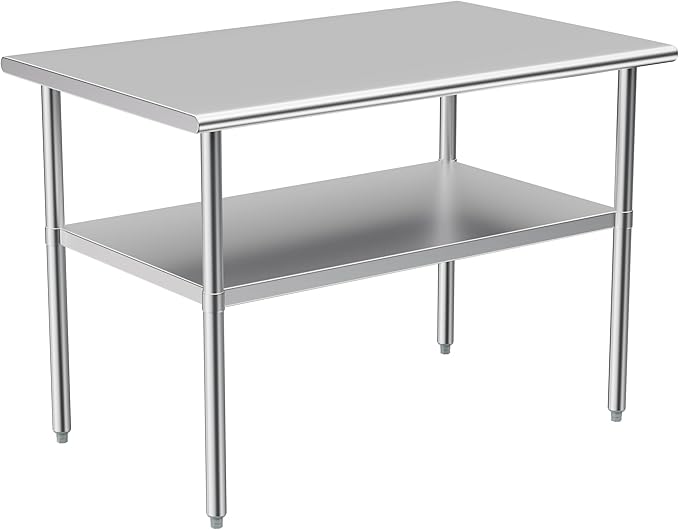 Atronor Stainless Steel Table for Prep & Work, 30x48 Inches, NSF Metal Commercial Heavy Duty Table with Adjustable Under Shelf and Foot for Restaurant, Home and Hotel