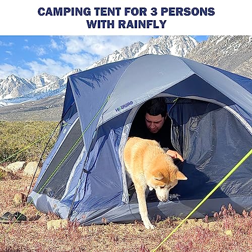 3 Person Tents for Camping, HIKERBRO Small Dome Tent with 2 Upgraded Doors & Half Mesh Ceiling, Waterproof 4 Person Campin...