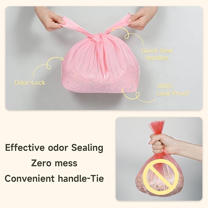 Odor-Sealing Dog Poop Bags with Handles 200 Count Pet Waste Bags, Large Capacity & Unscented Poop Bags for Dogs or Cat Litter, Conceals Smell & Mess (White)