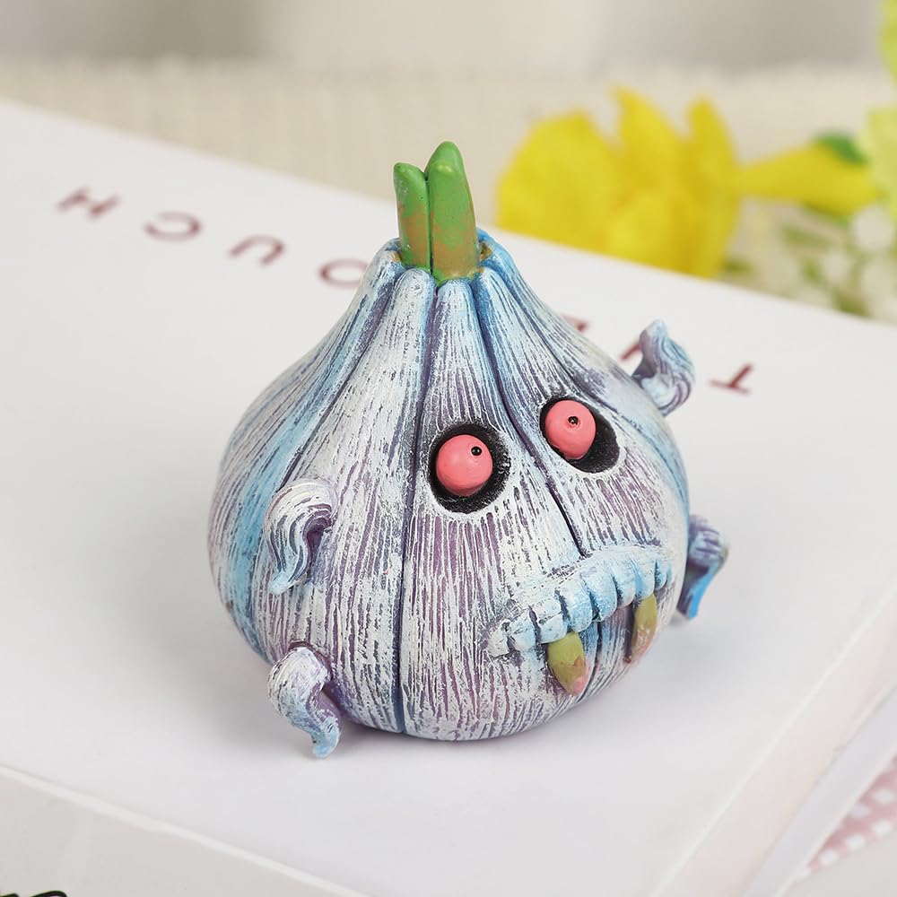 Halloween Blue-Eyed Ghost, Mini Blue Ghost Porch Decoration, Vampire Garlic Home Decoration, Resin Vampire Sculpture, Ghost Night Festival Gift Statue (Witch Hat+Vampire Garlic) (Garlic vampire)