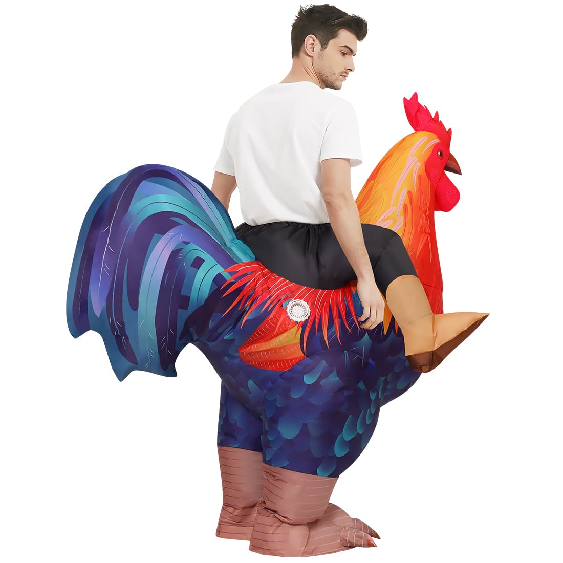 COMIN Inflatable Chicken Costume Ride-on Rooster suit Adult Blow up Suit Funny Fancy Dress Cosplay Cock Halloween Costume for Men Women (72'')
