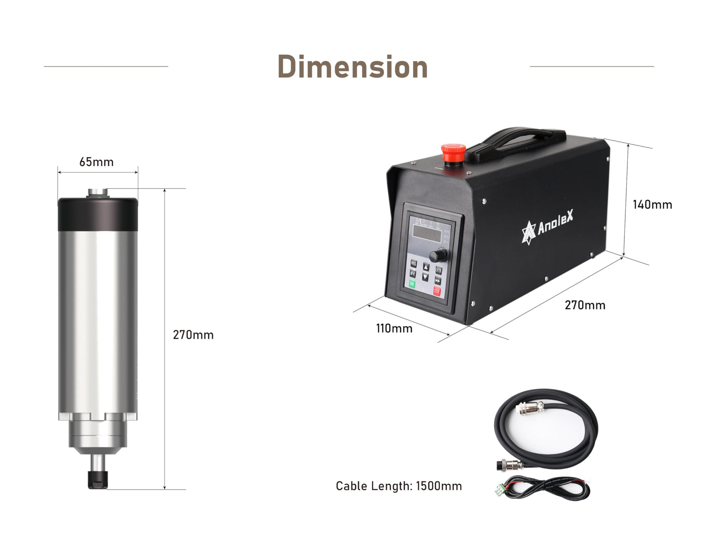 AnoleX 1.5KW CNC Spindle Motor Kits SP-15A, Adjustable Speed Φ65mm Air Cooled VFD Spindle with ER11 Collets for CNC Router Machine