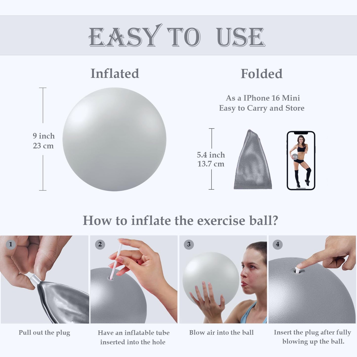 Soft Pilates Ball 9 Inch, Ideal Small Exercise Ball Between Knee Squeeze for Physical Therapy Yoga Core Medicine Abs Pt Bouncy, Mini Rubber Fitball Barre Workout Equipment for Women Men Kid Toddler